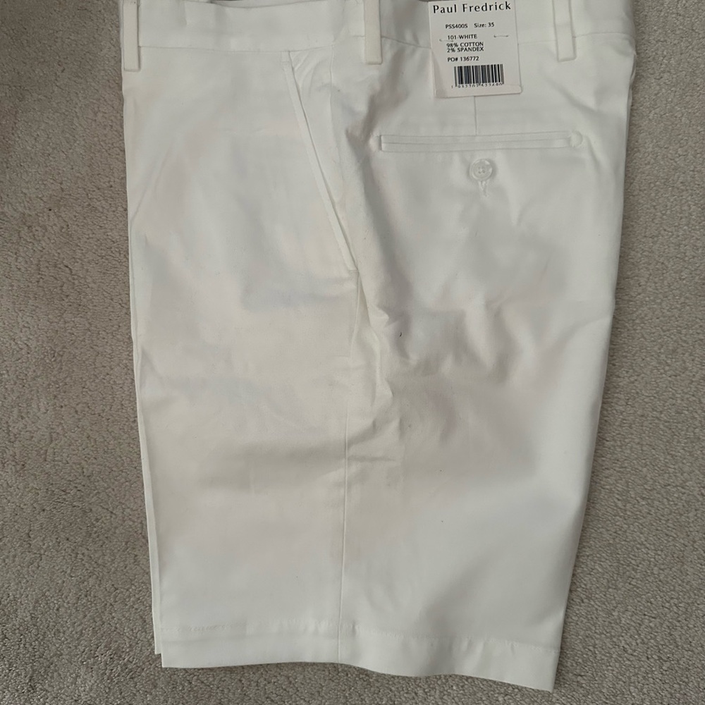 Paul Fredrick 101 White Linen-Cotton Men’s Shorts, Size 35